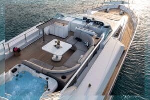 Top view of a yacht with a jacuzzi